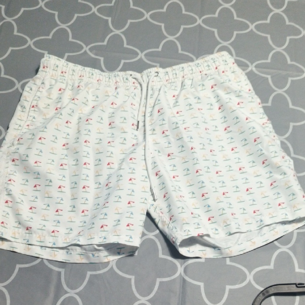 Men’s Stylish White Swim Trunks with Multicolor Print